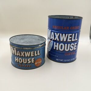 Vintage Lot Of 2 Coffee Can Tins Maxwell House Rustic Country Cottage Primitive